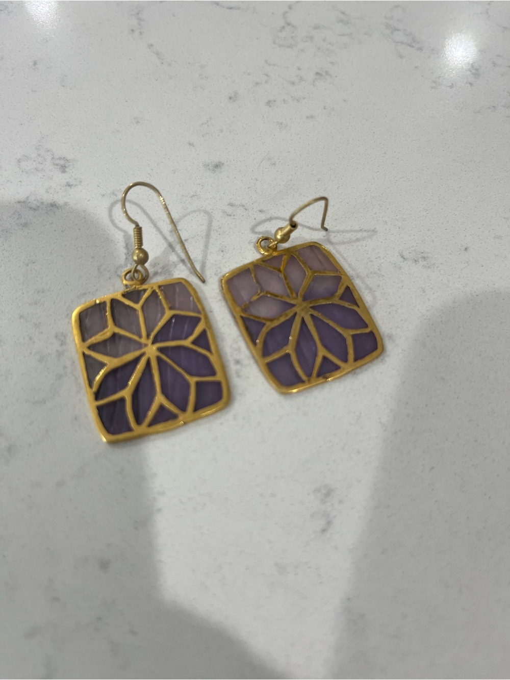 Purple Floral Filigree Gold-Tone Drop Earrings - Women Jewelry